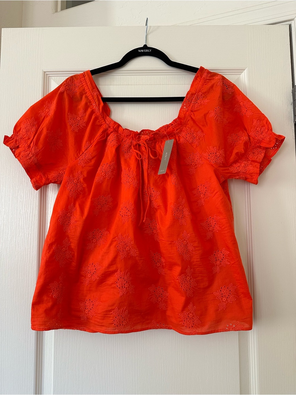 J. Crew Brilliant Sunset Floral Embroidered Eyelet Peasant Blouse